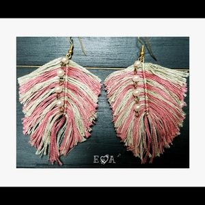 Boho Faux Feather and Pearl Earrings